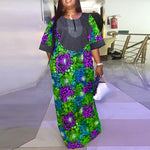 LinkMejor Womens Elegant Half Sleeve Noble Crew Neck Printed Maxi Dresses (Plus Size)