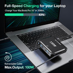 [GaN Tech] LinkMejor® BW-S32 130W 5 in 1 USB PD Digital Display Charger with Retractable Cable Fast Charging Desktop Charging Station for iPhone 17 16 16 Pro 15 14 13 Pro Max for MacBook Pro for Airpods for Apple Watch