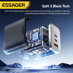 [GaN Tech] ESSAGER ES-CD56 100W 3-Port USB PD Charger with Digital Display USB-A+2USB-C PD3.2/3.0 QC2.0/3.0/4.0 SCP FCP PPS AVS AFC Fast Charging Wall Charger Adapter EU Plug for iPhone 17 17Pro 16 Pro Max 15 14 13 for Huawei Mate XTs for OPPO for VIVO