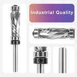 1/4 Inch Shank Carbide Compression Flush Trim Router Bit with Top Bottom Bearing 1/2 Inch Cutting Dia Tungsten Carbide Cutter for Woodworking Trimming Slotting