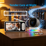 RH-BM16 Tuya WiFi Baby Monitor with 5-Inch 1080P HD Display PTZ Camera Night Vision Two Way Audio Temperature Sensor Built-in Lullabies Smart Home Baby Monitoring Set