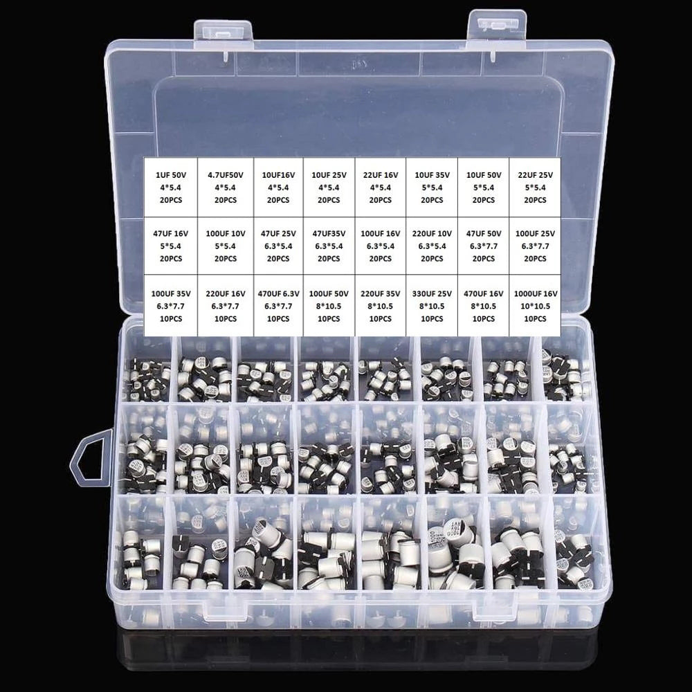 1UF~1000UF 6.3V-50V 400Pcs 24Value SMD Aluminum Electrolytic Capacitors Assortment Kit
