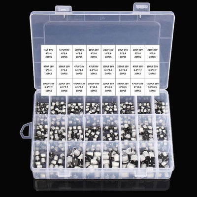1UF~1000UF 6.3V-50V 400Pcs 24Value SMD Aluminum Electrolytic Capacitors Assortment Kit