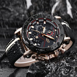 LinkMejor Men's Luxurious Fashion Quartz Watch Calendar Multifunction Waterproof Watch Chronograph Sport Wristwatch