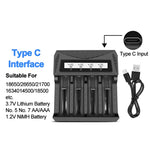 Intelligent LCD Battery USB Charger 4 Slots For 18650/AA/AAA Rechargeable Lithium Battery Type-C Overcharge Protection ABS Shell Power Banks Compatible