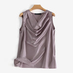 LinkMejor Women's Blouses Elegant Cowl Neck Tanks Tops Office Work Sleeveless Satin Camisoles