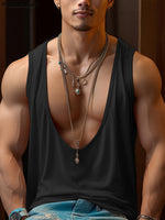 LinkMejor Mens Fashion Solid Color U-shape Tank Top