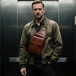 LinkMejor Vintage Men's Genuine Leather Chest Bag Large Capacity Wear-Resistant Crossbody Shoulder Bags Fashion Travel Outdoor Messenger Pack