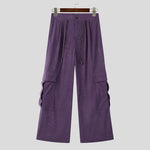 LinkMejor Mens Textured Comfortable Straight Leg Pant Solid Color Casual Wide Legged Pants Male S-5XL