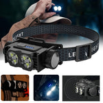 LinkMejor TD-0193 USB Rechargeable Headlamp with Magnetic Handsfree Headlight 6-LED Bright Torch 1200mAh Battery Display & Adjustable Gooseneck for Camping Running Emergency USB Head Mounted Flashlight