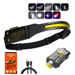 Bikight LED COB Sensor Headlamp with Tail Magnet UV Light USB C Rechargable Head Flashlight Headlight LED COB Work Light