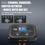 LinkMejor P10X2 12V 24V 10A Auto Motorcycle Battery Charger AGM Intelligent Repair Dual Channel Smart Car Battery Charger Lithium Lifepo4 Lead-Acid(AGM/Gel/SLA) for Car Boat
