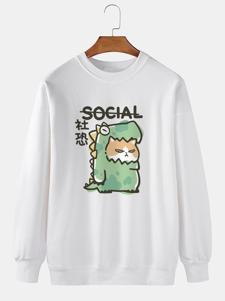 ChArmkpR Mens Cartoon Animal Graphic Crew Neck Daily Pullover Sweatshirts
