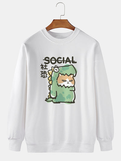 ChArmkpR Mens Cartoon Animal Graphic Crew Neck Daily Pullover Sweatshirts
