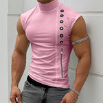LinkMejor Mens Casual Daily Print Vest Stretch Turtleneck Tank Top for Male