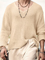 Mens Solid Long Sleeve V-neck T-shirt