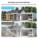 K90 Dual View Window Security Camera 3MP FHD 120° Wide Angle F1.0 Night Vision Motion Alert Dual Band WiFi 5x Zoom No Drill Adhesive Mount USB Powered Indoor Outdoor Wireless Surveillance Cameras