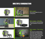 LinkMejor 4D 16 Line Green Laser Level Class II 515nm Self-Leveling ±1mm at 7m 30M Range 1200mAh Batteries Multi-Purpose Tripod