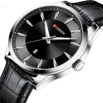 LinkMejor Simple Business Men Quartz Watch Comfortable Leather Strap Waterproof Auto Date Wristwatch
