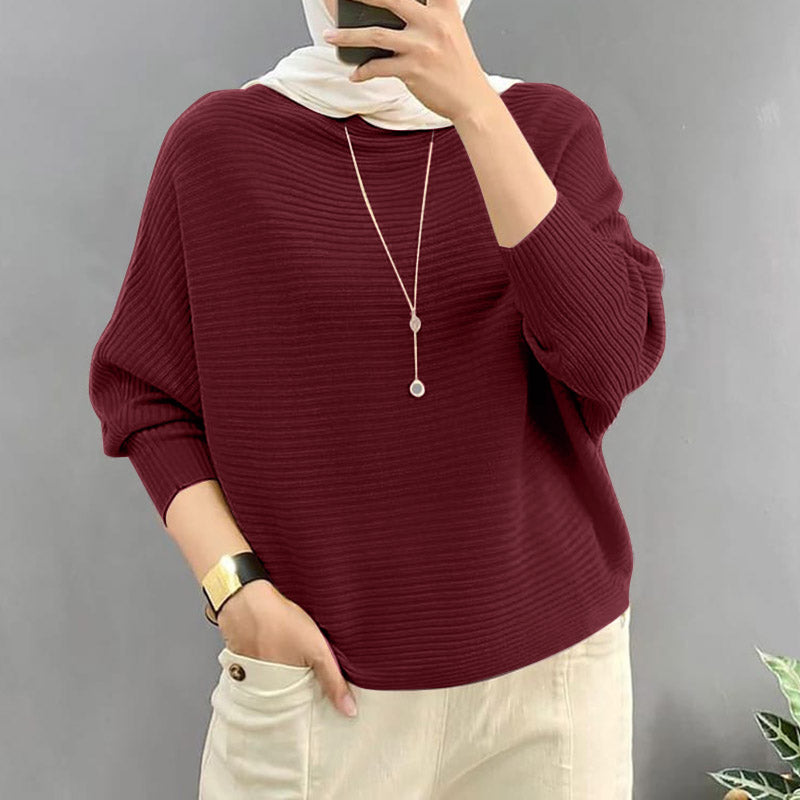 LinkMejor Daily Style Women Knitted Long Sleeve Crew Neck  T-shirt Casual Solid Loose Work Tops