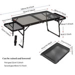 Xmund Outdoor Folding Table with Two Wings, Camping Table with a Mesh Surface, Portable Adjustable Height Barbecue Table, Aluminium Alloy Dining Table for Picnics, Camping, Barbecues, And The Beach