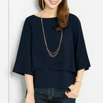 LinkMejor Elegant Style Women's Blouse Round Neck Half Sleeve Double Layer Casual Shirt Fashion Pullover Top