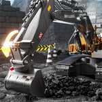 LinkMejor Z6833YG RTR 2.4G 14CH Alloy RC Car Excavator 3-in-1 Bucket/Claw/Drill Construction Truck LED Light Sound 680°Rotating Engineering Vehicles Toys Models Collection Gift For Boys