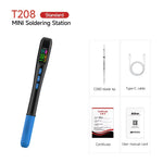 T208 Mini Electric Soldering Iron LCD Screen Adjustable Temperature 100W Portable Soldering Station USB Communication Programmable Welding Tools Micro Soldering PCB CPU IC Electronics Maintenance
