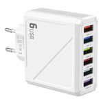 LYK-885 15W 3.1A 6-Port USB Charger 6USB-A Fast Charging Wall Charger Adapter EU Plug US Plug for iPhone 16 15 14 13 12 for Huawei Mate XT for Xiaomi 15pro for Samsung Galaxy Z Flip6