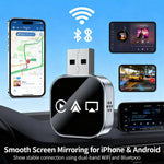 LinkMejor Q1AS 3 in 1 Car Wireless CarPlay/Android Auto/AirPIay Box Bluetooth 5.0 Plug and Play iP Screen Mirroring Wired to Wireless Carplay Adapter