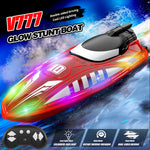LinkMejor V777 RTR 2.4G RC Boat Double-sided Rotary Forward Stunt Driving Glowing LED Lights Ship High Speed Remote Control Vehicles Models Toys