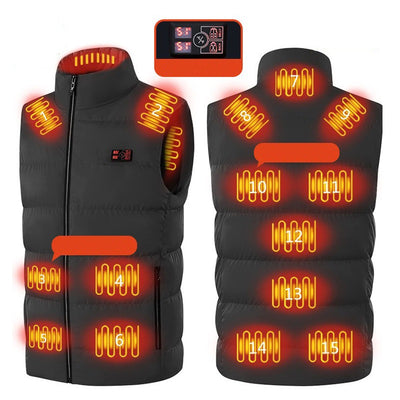 LinkMejor HP-15 Uniex Heated Vest- 15 Areas Heating Temperature, with Digital Display, USB & DC Electric Thermal Clothing Winter Warm Vest Outdoor Sports Coat
