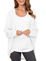 LinkMejor Plus Size Womens T-shirt Long Bat Sleeve Round Neck Loose Solid Color Pullover Plus Size Casual Shirt T-shirt