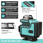 LinkMejor 16 Lines 4D Laser Level Dual Batteries 360°Horizontal Vertical Cross Green Light Self-Leveling Measure