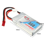LinkMejor GNB 7.4V 550mAh 80/160C 2S LiPo Battery JST Plug for RC Drone