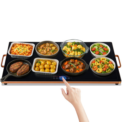 LinkMejor Electric Warming Tray 32 × 18Inch Temperature Control Food Warmers For Buffets Party With Touch-Sensitive Buttons And Timer Full Surface Tempered Glass Top Heating Food Warming Tray