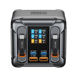 [GaN Tech] LinkMejor® BW-S35 300W 6 Ports USB PD Digital Display Charger with Retractable Cable 4USB-C+2USB-A QC PD Fast Charging Desktop Charging Station for iPhone 17 16 16 Pro 15 14 13 Pro Max for MacBook Pro for Airpods for Apple Watch