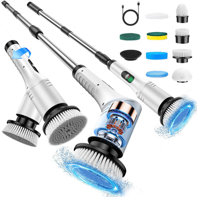 Tevorex 9-in-1 Multi-Function Electric Cleaning Brush Cordless Rotary Cleaning Brush Handheld Retractable Digital Cleaner for Bathroom, Tub, Tile, Floor, Car
