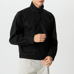 LinkMejor Mens Solid Stand Collar Button Front Jacket Casual Fall Winter Outwear Top with Pockets S-5XL