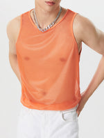 INCERUN Mens Fine Glittering Mesh Transparent Solid Color Tank Top