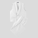 LinkMejor Mens Solid Color Double-Breasted Two Pieces Outfit Sleeveless Blazer Vest Pant Casual Suit for Male
