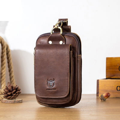 LinkMejor Men's Genuine Leather Waist Bag Casual Fashion Small Business Bag Multifunctional 7-inch Mobile Phone Bag