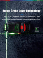 Genuine for Bosch GLL 18V-120-33CG Green Laser Level 3x360°Bluetooth Remote APP off-center fine-tuning Function Triple power modes High-Precision Fine Line Professional Measuring Tool