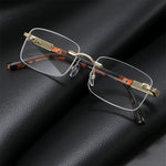 TF-98 Vintage Rimless Reading Glasses Progressive Multifocal Crystal Lenses With Cut Edge Anti-Fatigue HD Eyewear