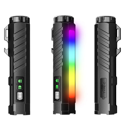 LinkMejor LY-908 Multifunctional Aluminum Alloy Flashlight with RGB Side Lights Red LEP Pointer 3000mAh Magnetic Tail Type-C Rechargeable Smart Display for Outdoor Camping Emergency Lamps