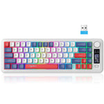 LinkMejor L68 Three-Mode Wireless Gaming Keyboard with Display Screen and Multimedia Knob 68-keys RGB Light 2000mAh Battery Type-C Rechargeable 2.4G/BT1/BT2 Wireless Membrane Keyboards for PC Laptop Computer