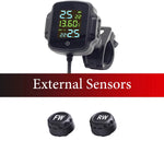 Motorcycle TPMS Tire Pressure Monitoring System QC3.0 Fast Charging USB Output Real Time Temperature Alarm IP67 Waterproof Anti Theft External Sensors Long Battery Life