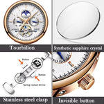 LinkMejor Men Watches Automatic Mechanical Watch Genuine Leather Waterproof Multifunctional Luxury Man Watch
