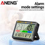 2PCS ANENG AP01 Hygrometer Clock Calendar Snooze Mode LCD Display Temperature Range -10~50°C Humidity Range 10~99% Hourly Reminder Battery Operated for Home Office