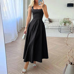 LinkMejor Womens Collect Waist A-Line Sundress Elegant Party Square Neck Tank Dress